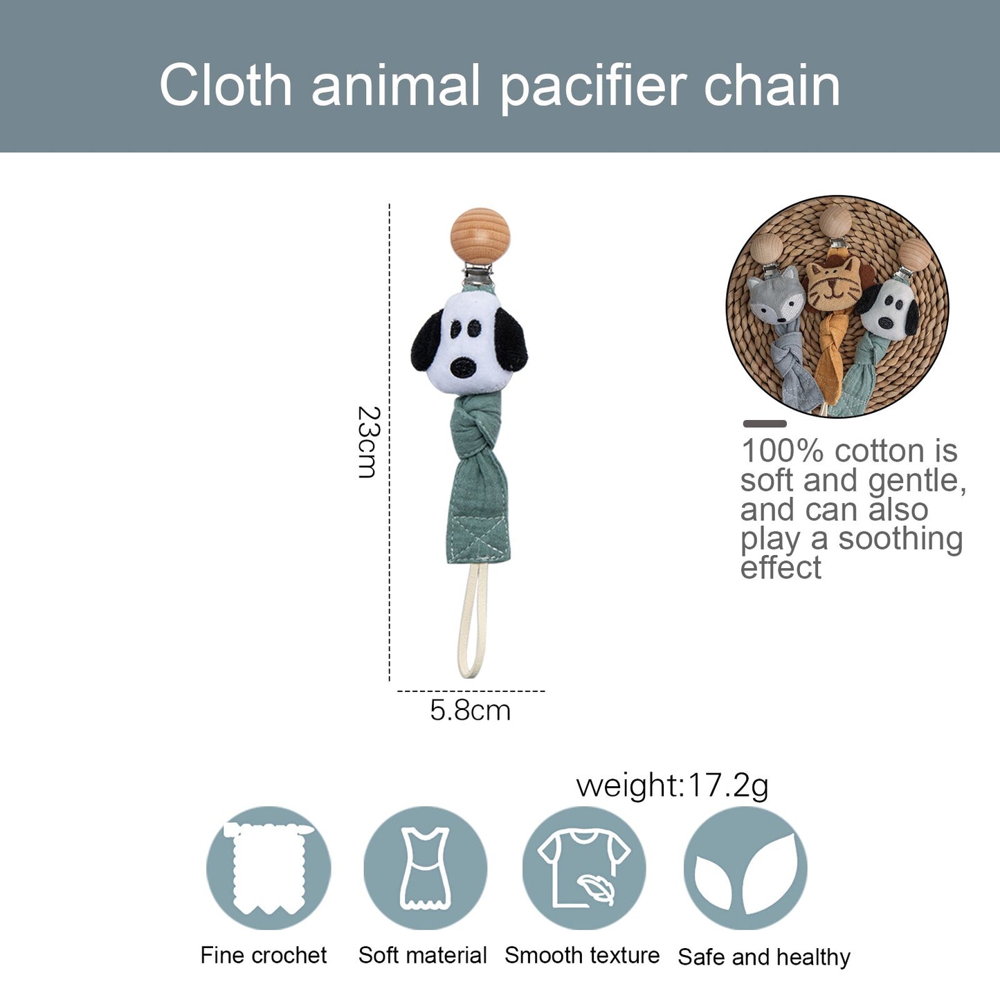 Cloth Animal Pacifier Clip Chain